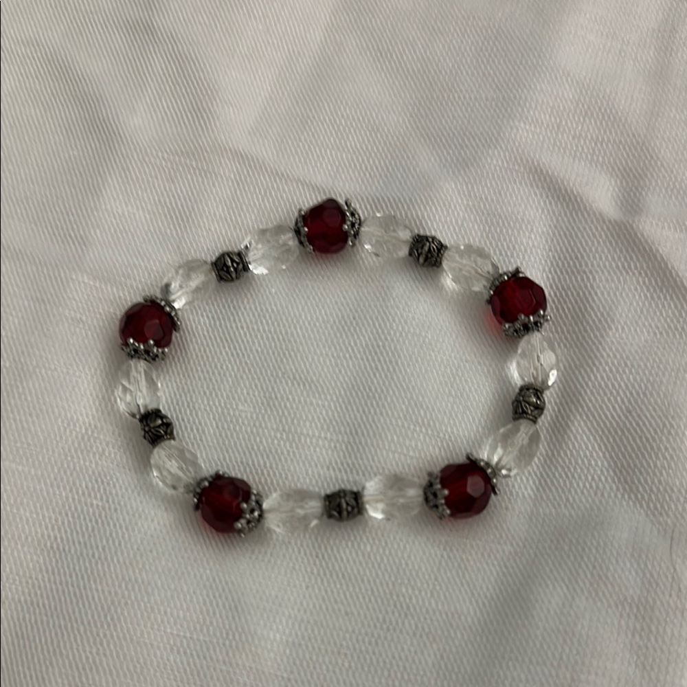 Classic Red and Silver Beaded Bracelet